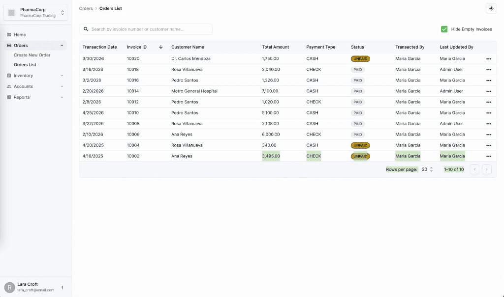 ERP Application screenshot